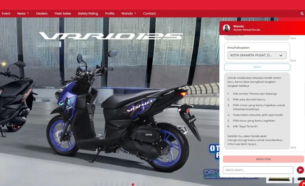 Mau Kredit Motor Honda Tanpa Ribet? Cuma Chat Asisten Virtual Wanda, Hitungan Cicilan Langsung Kelihatan!