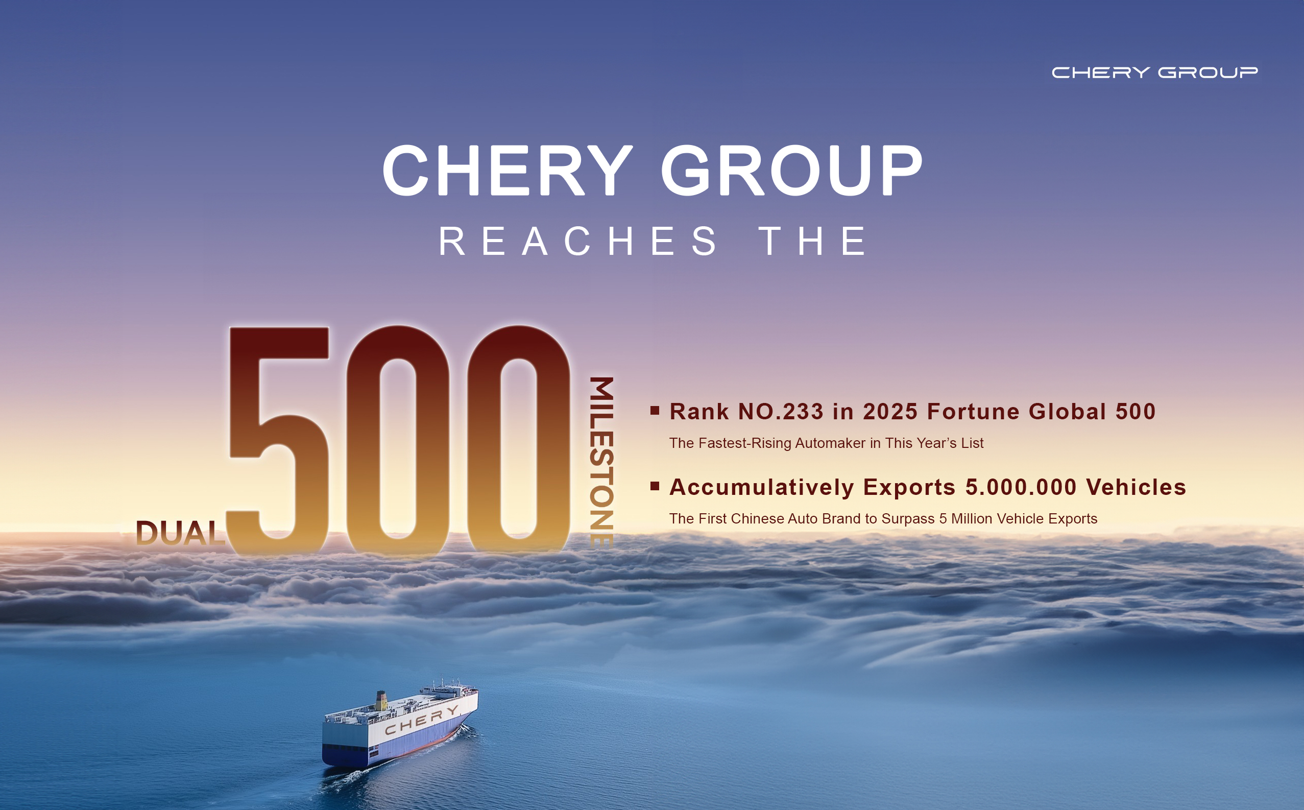Chery Tembus Peringkat 233 Fortune Global 500 dan Capai 5 Juta Unit Ekspor